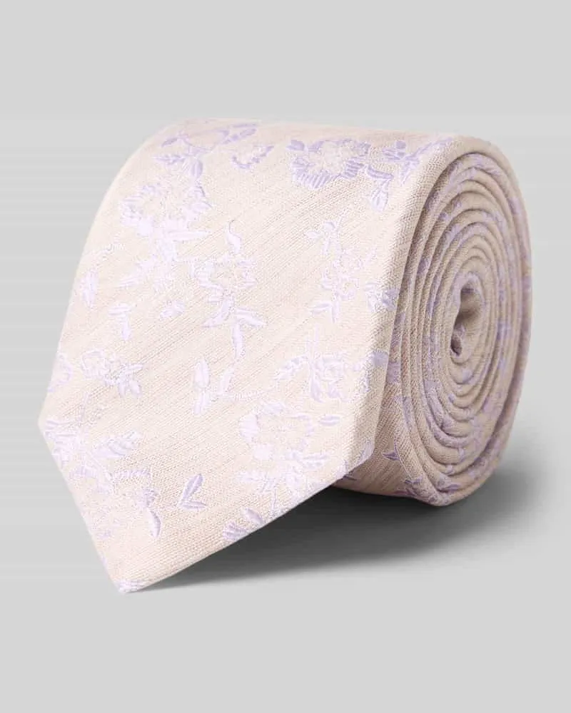 Olymp Krawatte aus Seiden-Mix mit floralem Allover-Stitching Flieder