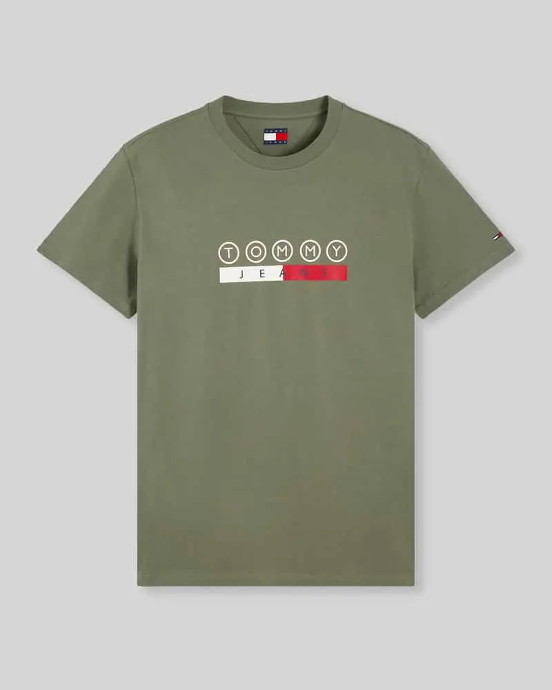 Tommy Hilfiger Regular Fit T-Shirt aus reiner Baumwolle mit Logo-Print Oliv