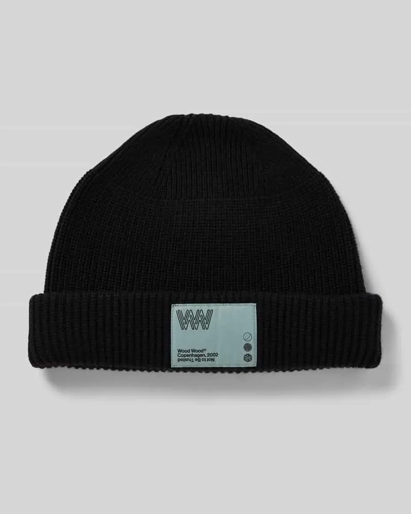Wood Wood Regular Fit Mütze aus Woll-Mix mit Logo-Patch Modell 'Milo Black