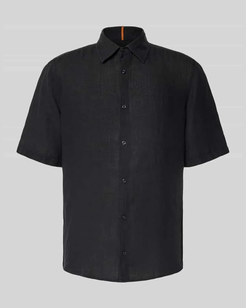 HUGO BOSS Regular Fit Leinenhemd mit 1/2-Arm Modell 'RASH 