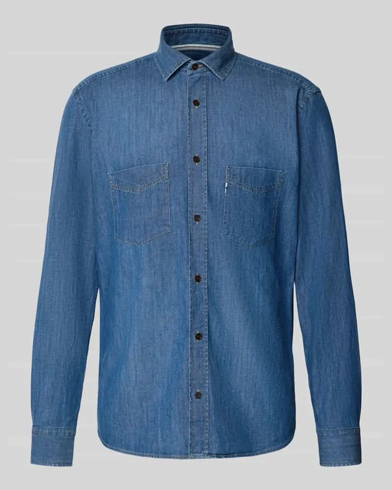 Olymp Slim Fit Jeanshemd mit Kentkragen 