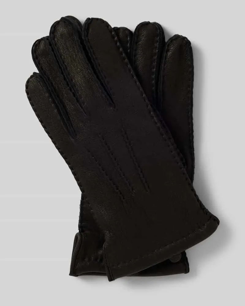 Bugatti Lederhandschuhe mit Ziernähten 