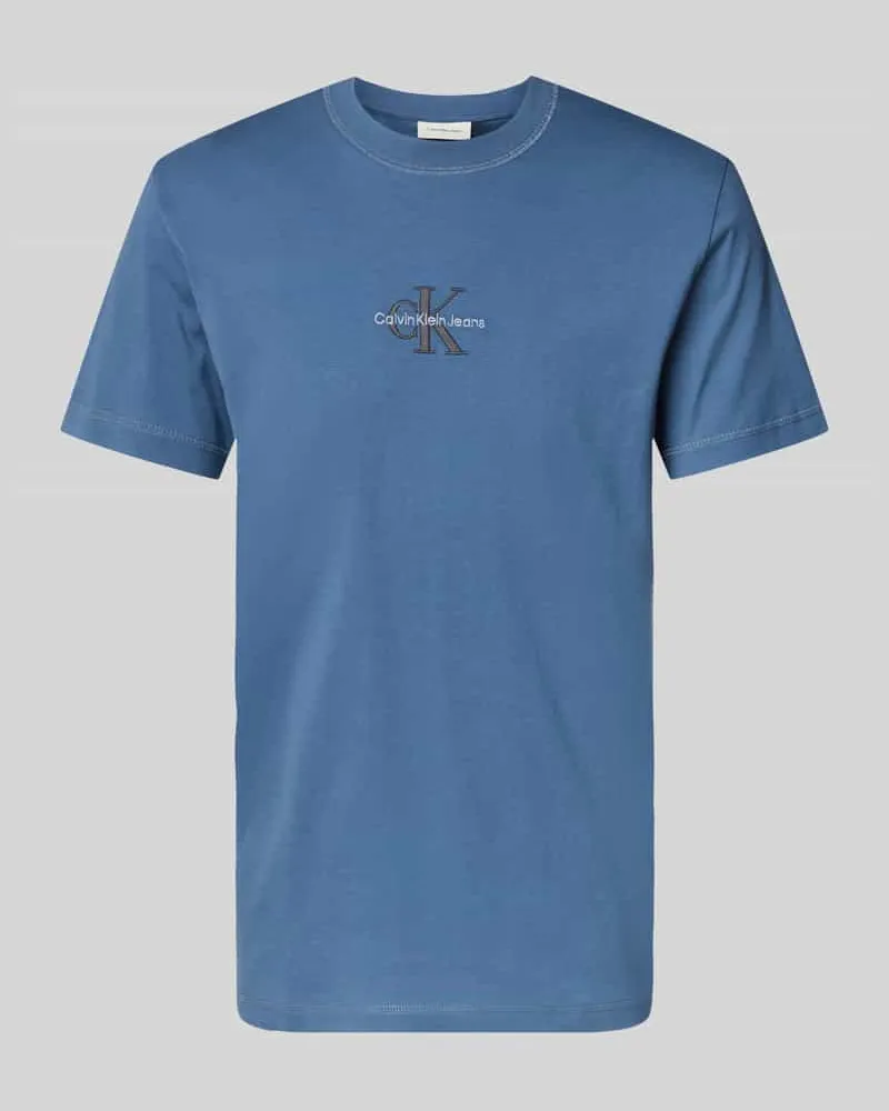 Calvin Klein T-Shirt mit Rundhalsausschnitt und Label-Stitching Jeansblau