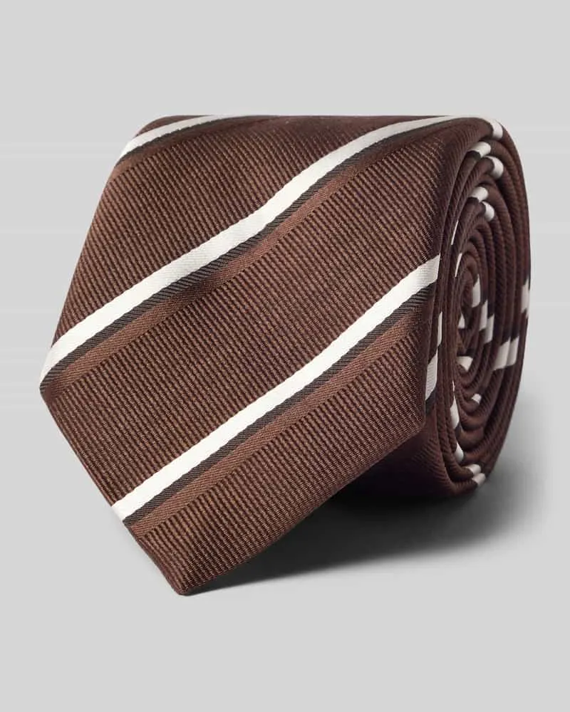 HUGO BOSS Seiden-Mix Krawatte im Streifen-Design Dunkelbraun