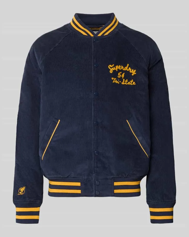 Superdry. College-Jacke aus Cord mit Label-Stitching Marine