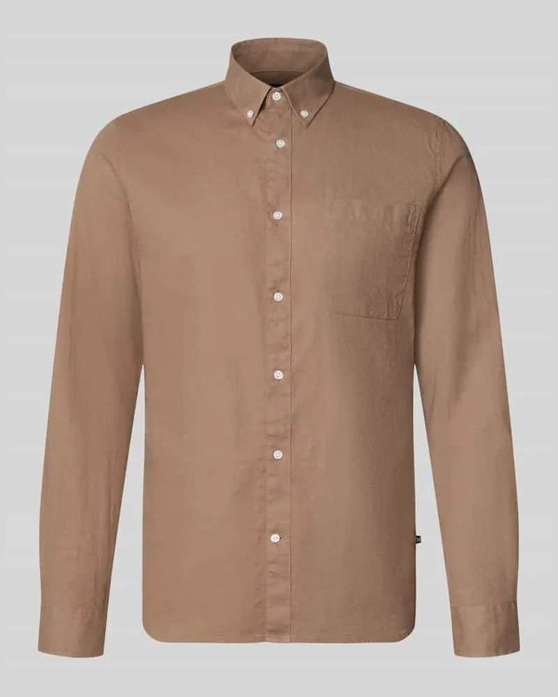 Matinique Regular Fit Freizeithemd mit Leinen-Anteil Dunkelbraun