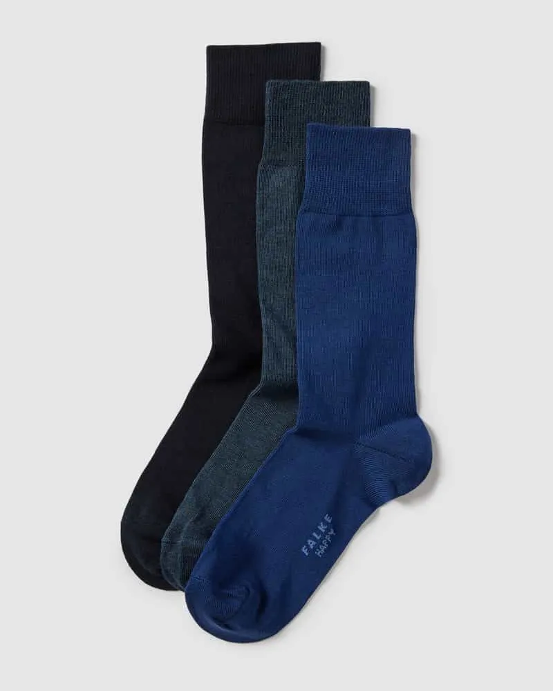 Falke Socken mit Label-Detail im 3er-Pack Modell ' HAPPY Blau
