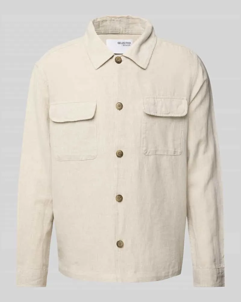 Selected Homme Regular Fit Leinenhemdjacke mit Kentkragen Modell 'LEROY SUN Beige