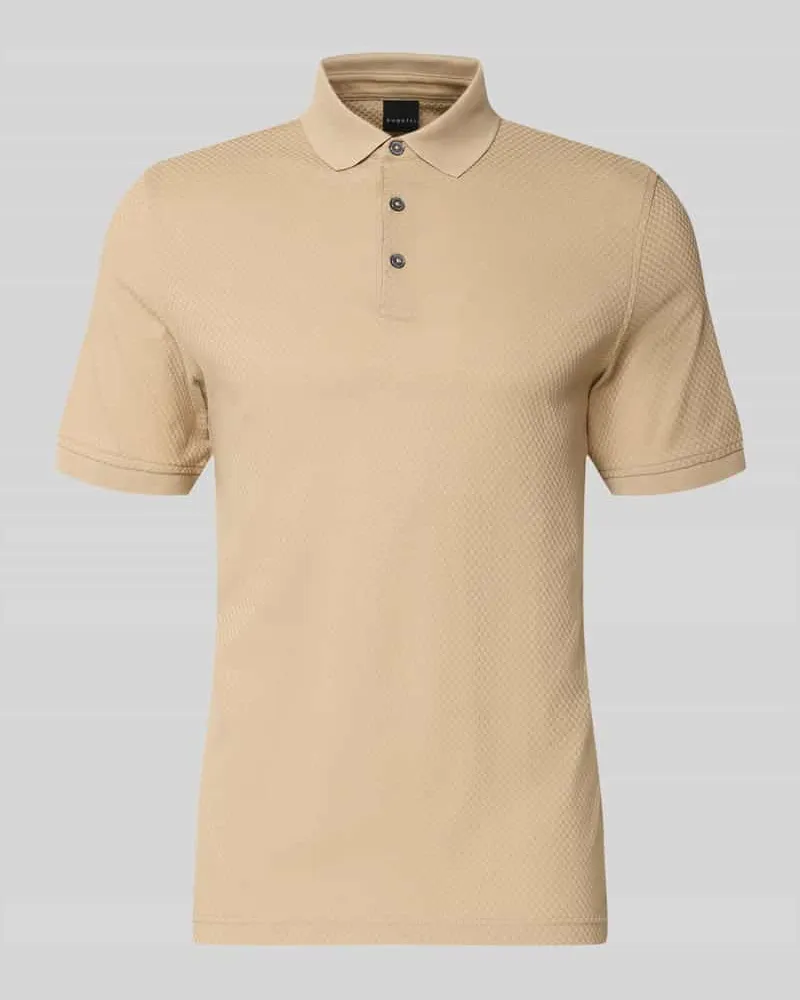 Bugatti Slim Fit Poloshirt mit Strukturmuster Cognac