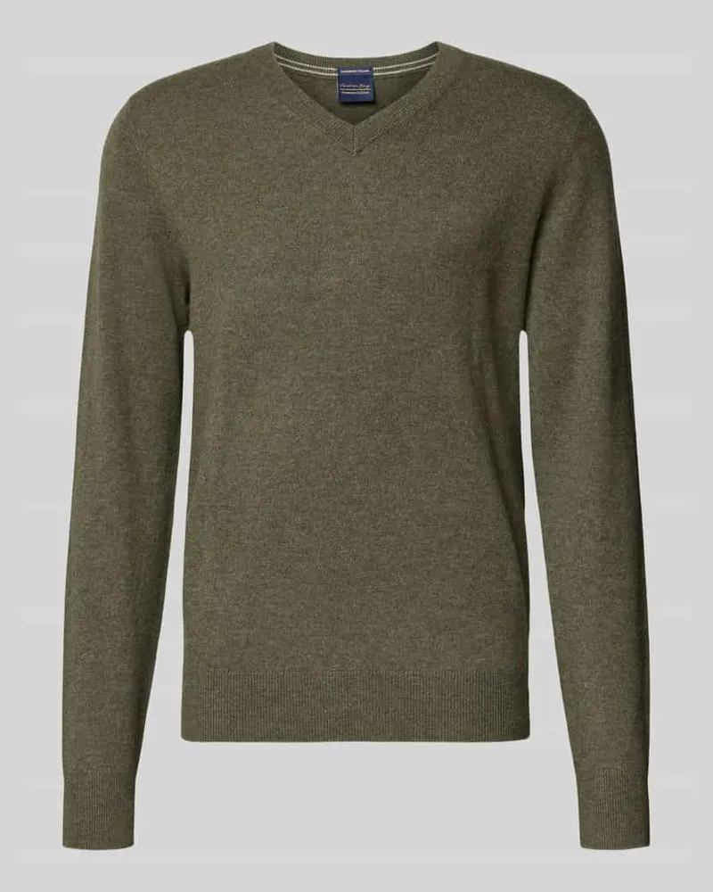 Christian Berg Strickpullover aus Wolle-Kaschmir-Mix mit V-Ausschnitt Oliv