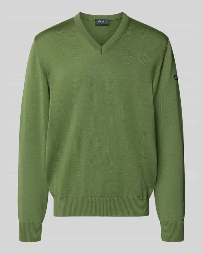 Maerz Strickpullover aus Schurwolle mit V-Ausschnitt Hellgruen