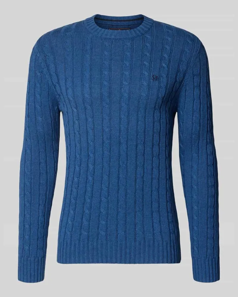 Superdry. Strickpullover mit Zopfmuster und Rundhalsausschnitt Dunkelblau