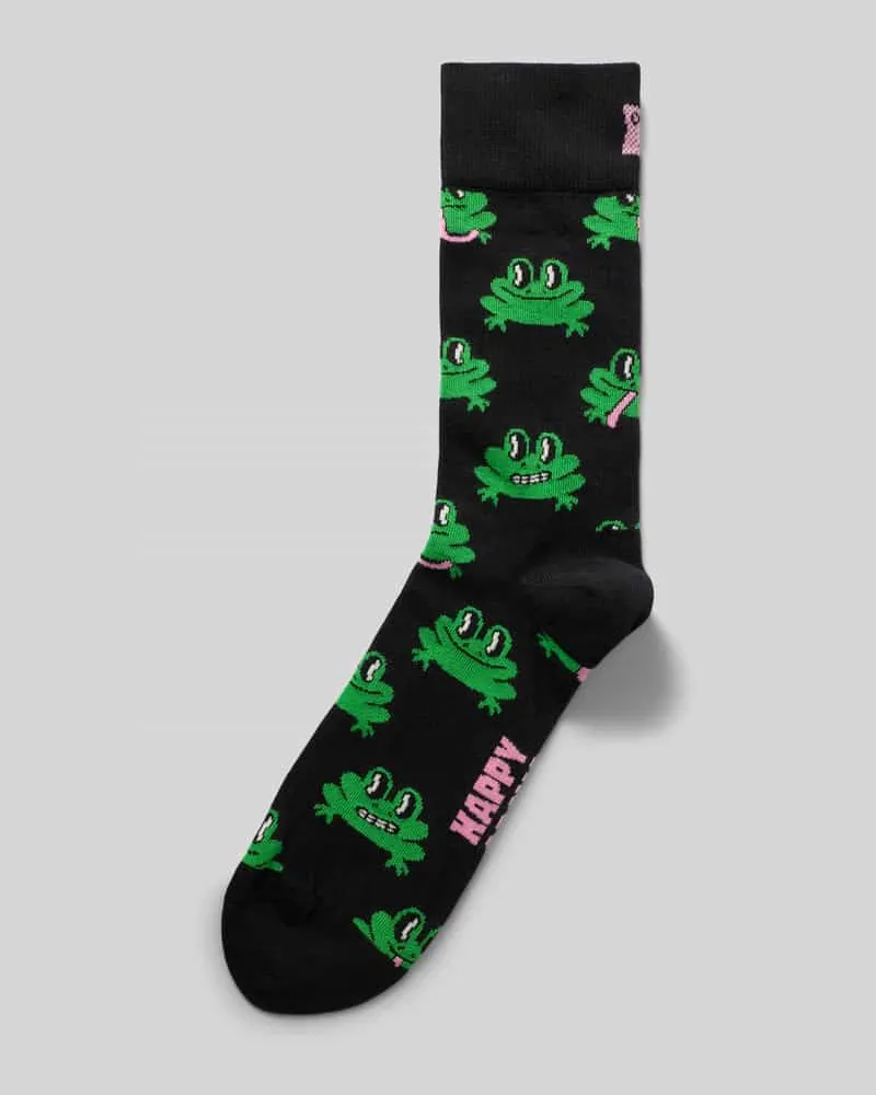 Happy Socks Socken mit Allover-Motiv-Print Modell 'Frog Black
