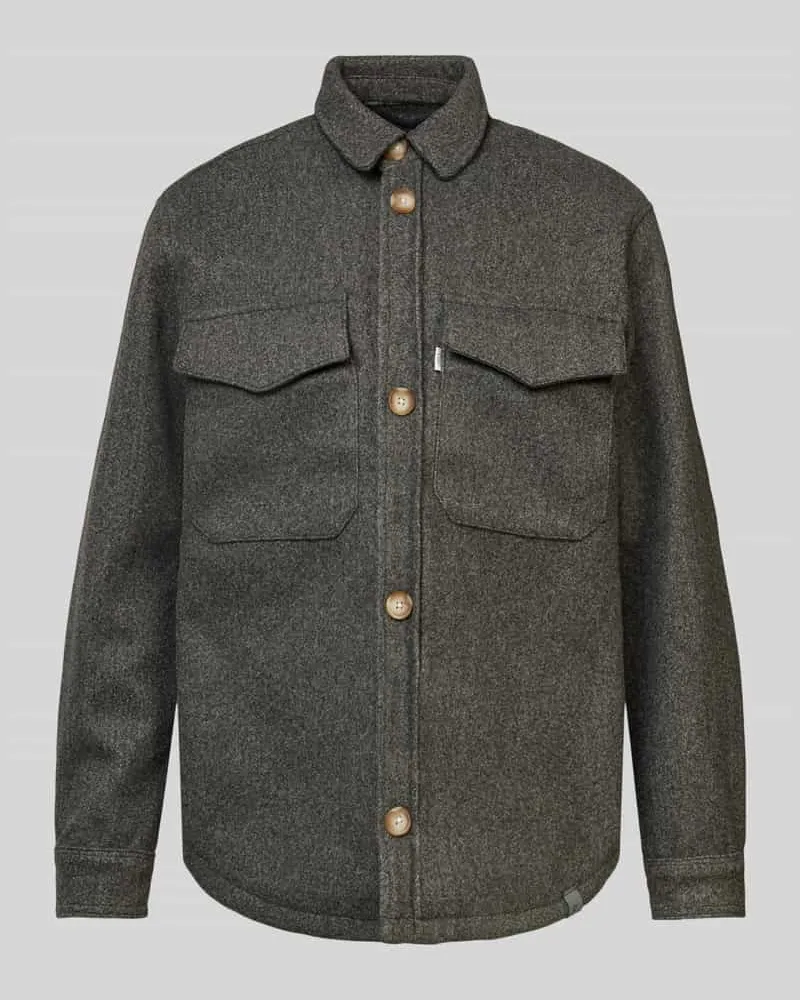 colours & sons Regular Fit Hemdjacke mit Brusttaschen Dunkelgrau