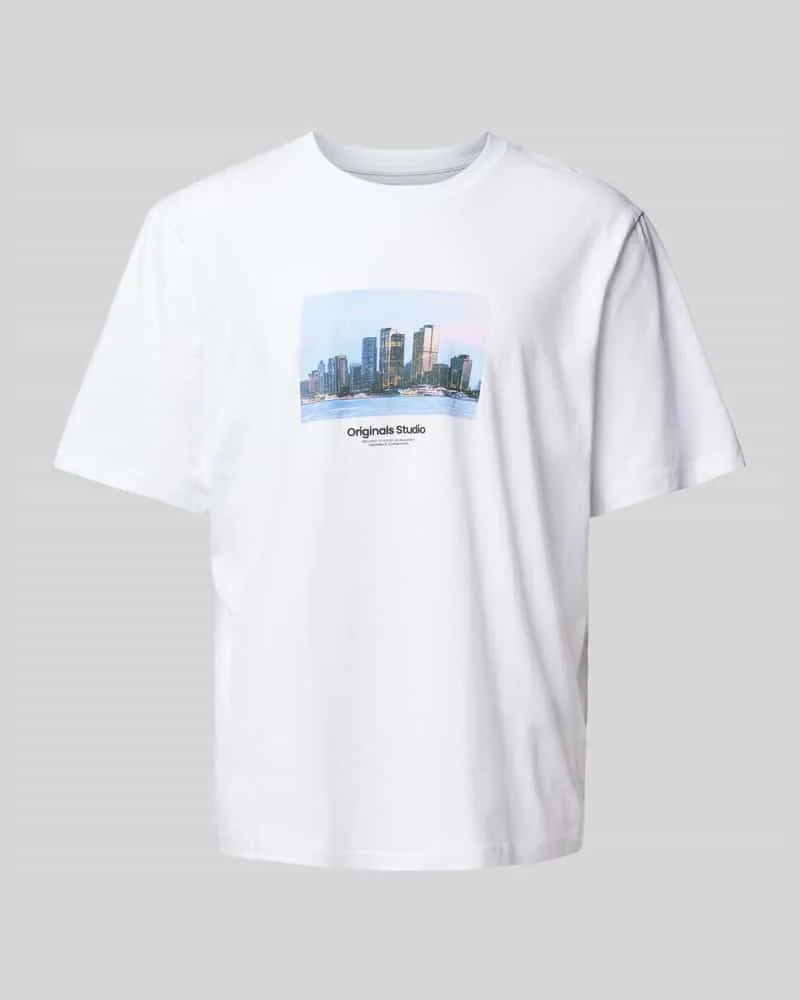 Jack & Jones T-Shirt mit Motiv-Print Modell 'VESTERBRO Weiss