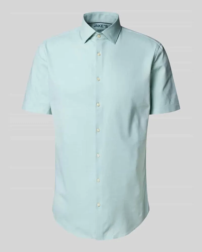 JAKE*S Slim Fit Kurzarmhemd mit Knopfleiste Hellgruen