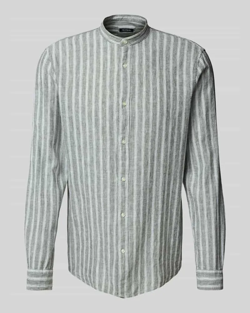 McNeal Slim Fit Freizeithemd aus Leinen-Mix mit Maokragen Khaki