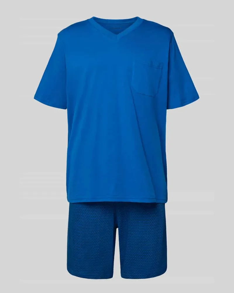 Schiesser Relaxed Fit Pyjama Set im kurzärmeliges Design Modell 'Comfort Blau