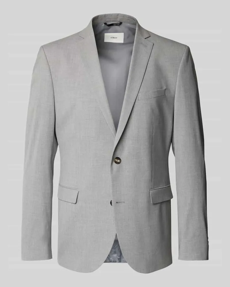 S.Oliver Slim Fit 2-Knopf-Sakko aus elastischem Viskose-Mix mit 2-Knopf-Verschluss Hellgrau