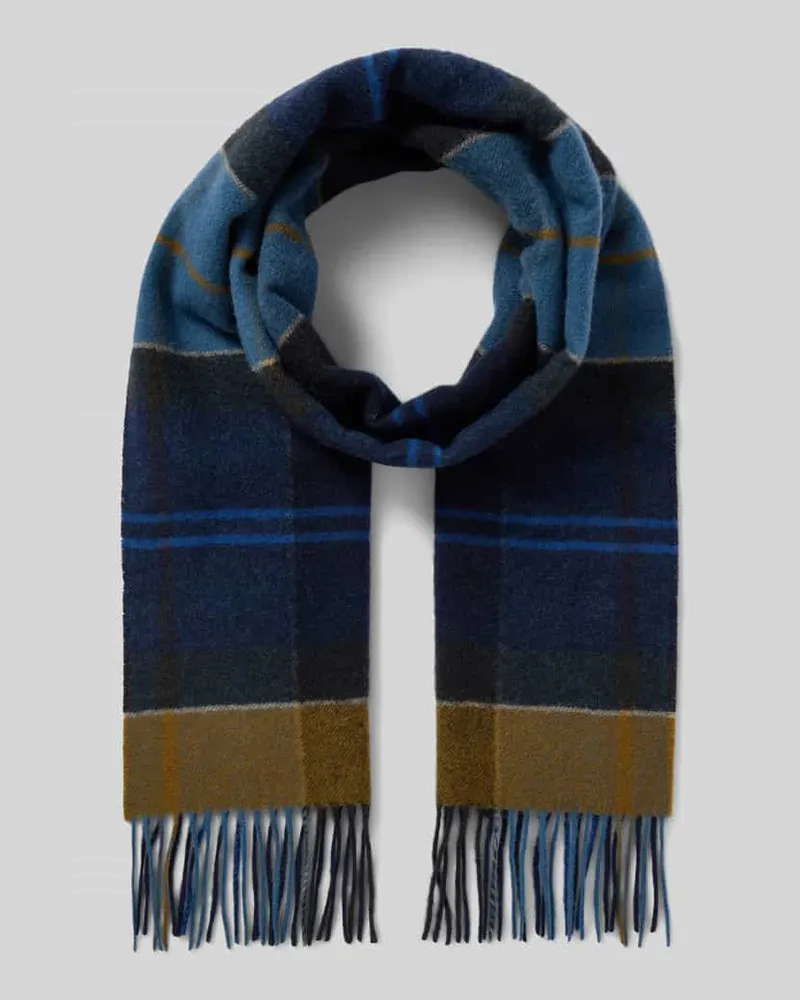 Barbour Schal aus Lammwolle mit Fransenabschluss Dunkelblau