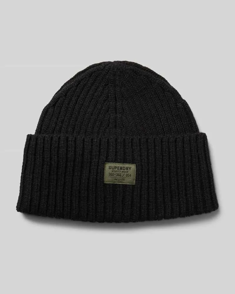 Superdry. Beanieaus Woll-Mix mit Logo-Patch Modell 'WORKWEAR 