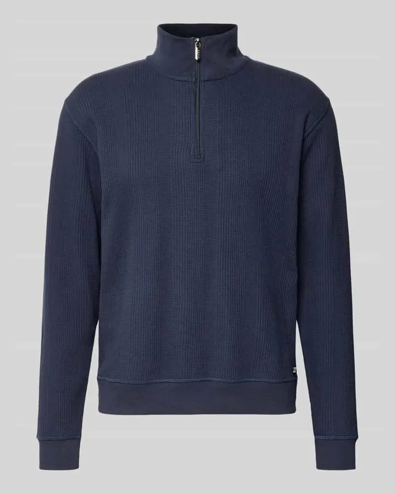 HUGO BOSS Regular Fit Troyer aus Baumwoll-Mix Modell 'STRUCTURE Dunkelblau