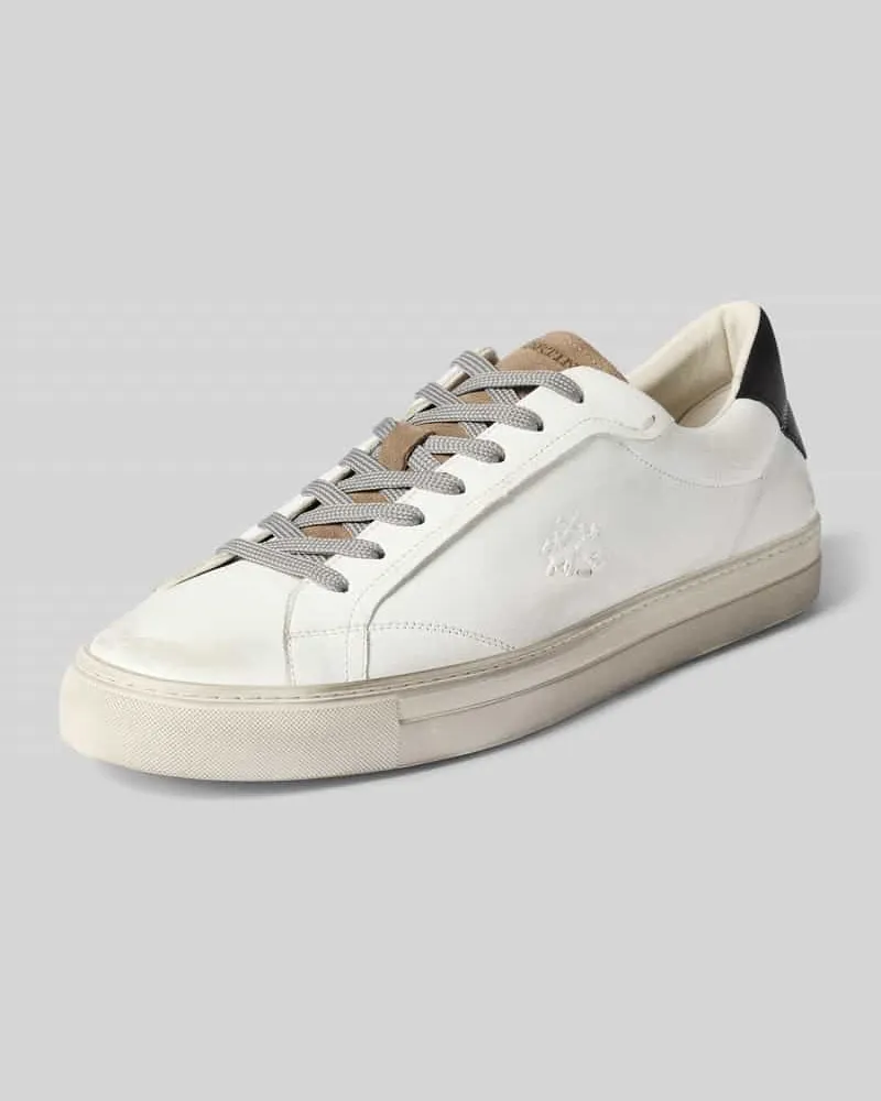 La Martina Sneaker Low aus Rindsnappa mit Logo-Prägung Weiss