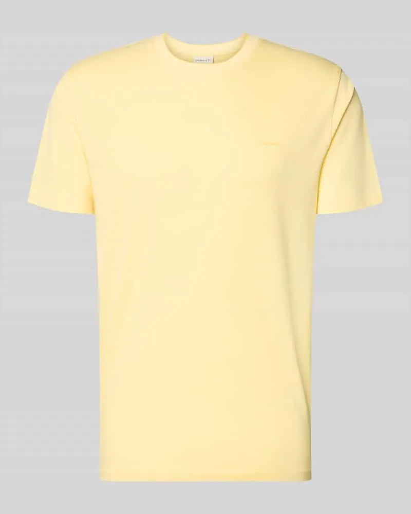 Gant T-Shirt mit Rundhalsausschnitt und Label-Stitching Hellgelb