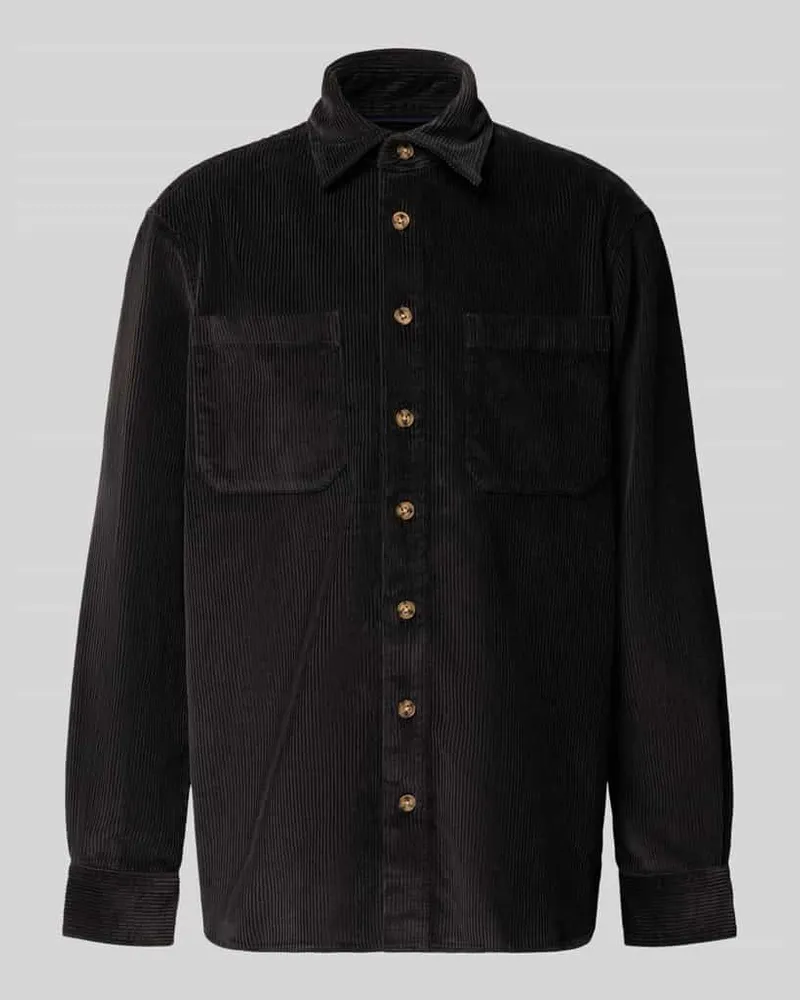 Christian Berg Regular Fit Hemdjacke aus Cord mit Kentkragen Dunkelgrau