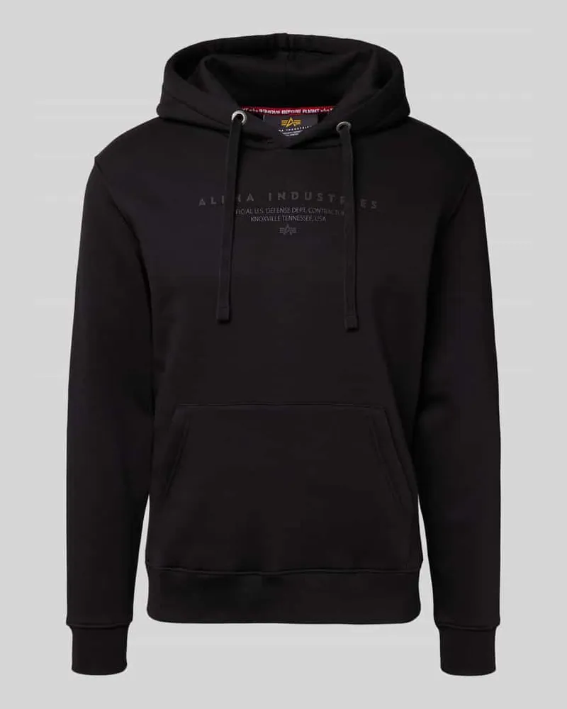 Alpha Industries Hoodie mit Label-Print und Känguru-Tasche Black