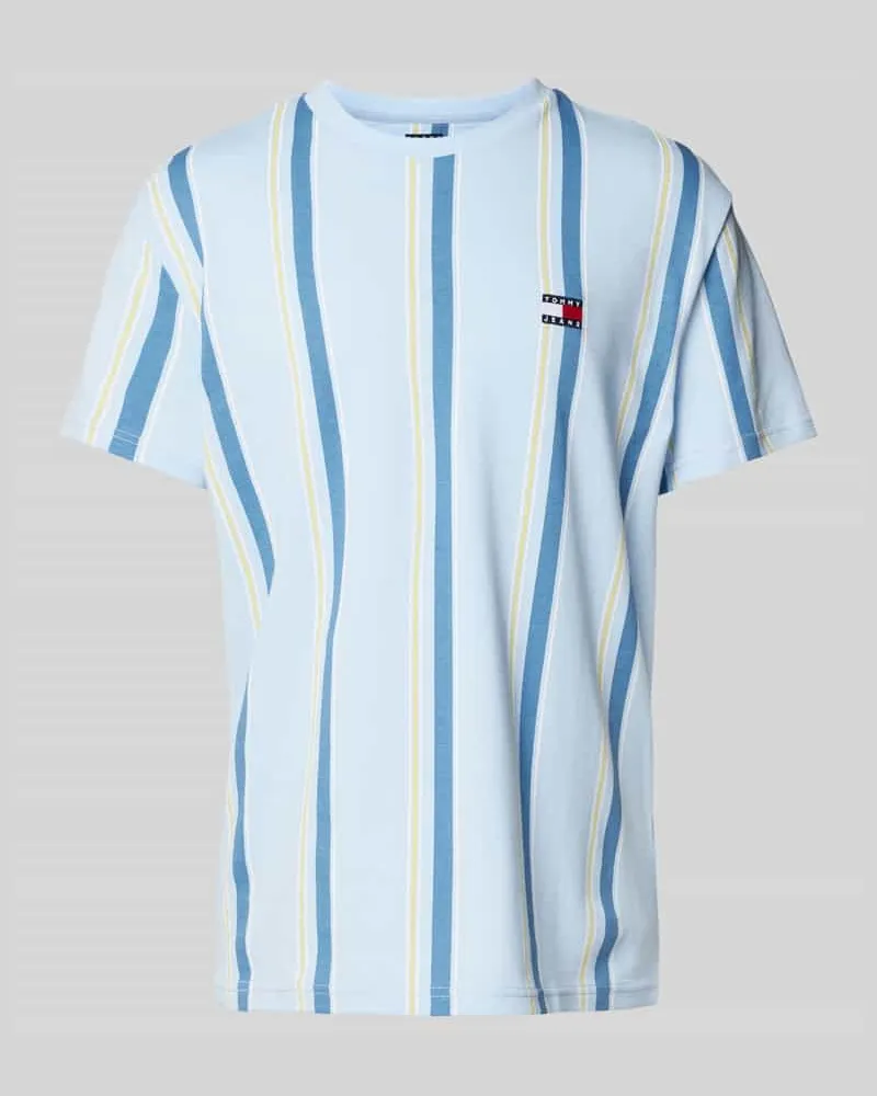 Tommy Hilfiger Regular Fit T-Shirt aus reiner Baumwolle mit Label Stitching Hellblau
