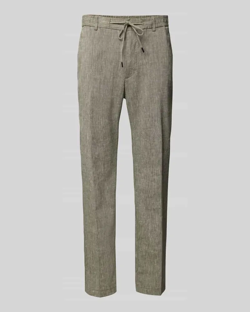 HUGO BOSS Regular Tapered Fit Leinenhose mit Tunnelzug Modell 'Kane Oliv