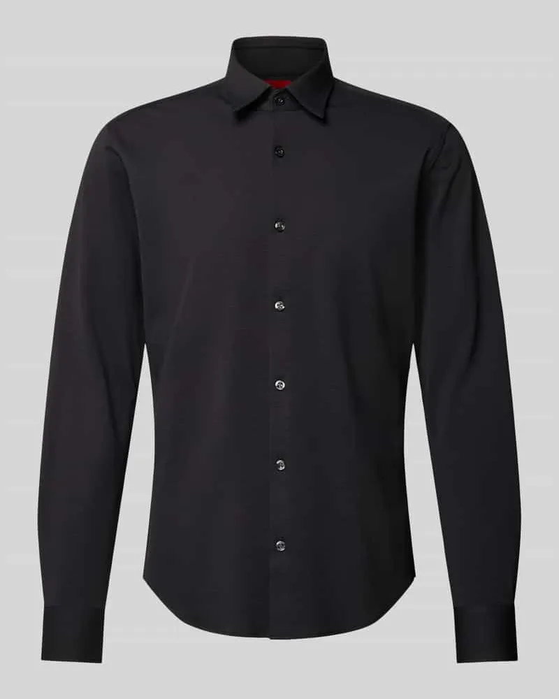 HUGO BOSS Slim Fit Businesshemd in Struktur-Optik Modell 'ERMO Black