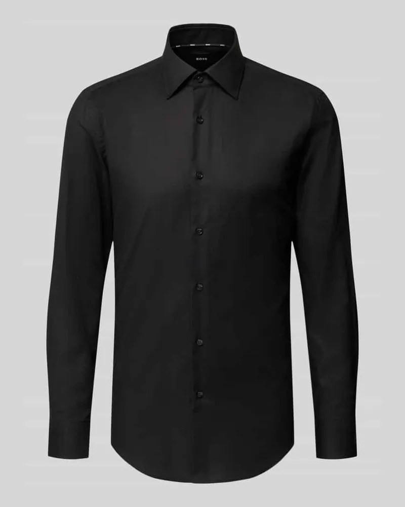 HUGO BOSS Slim Fit Businesshemd aus Baumwoll-Mix Modell 'HANK Black
