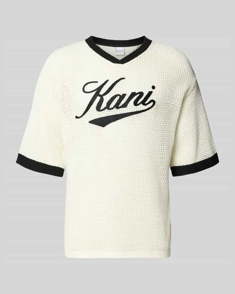 Karl Kani T-Shirt in Häkel-Optik mit V-Ausschnitt Weiss