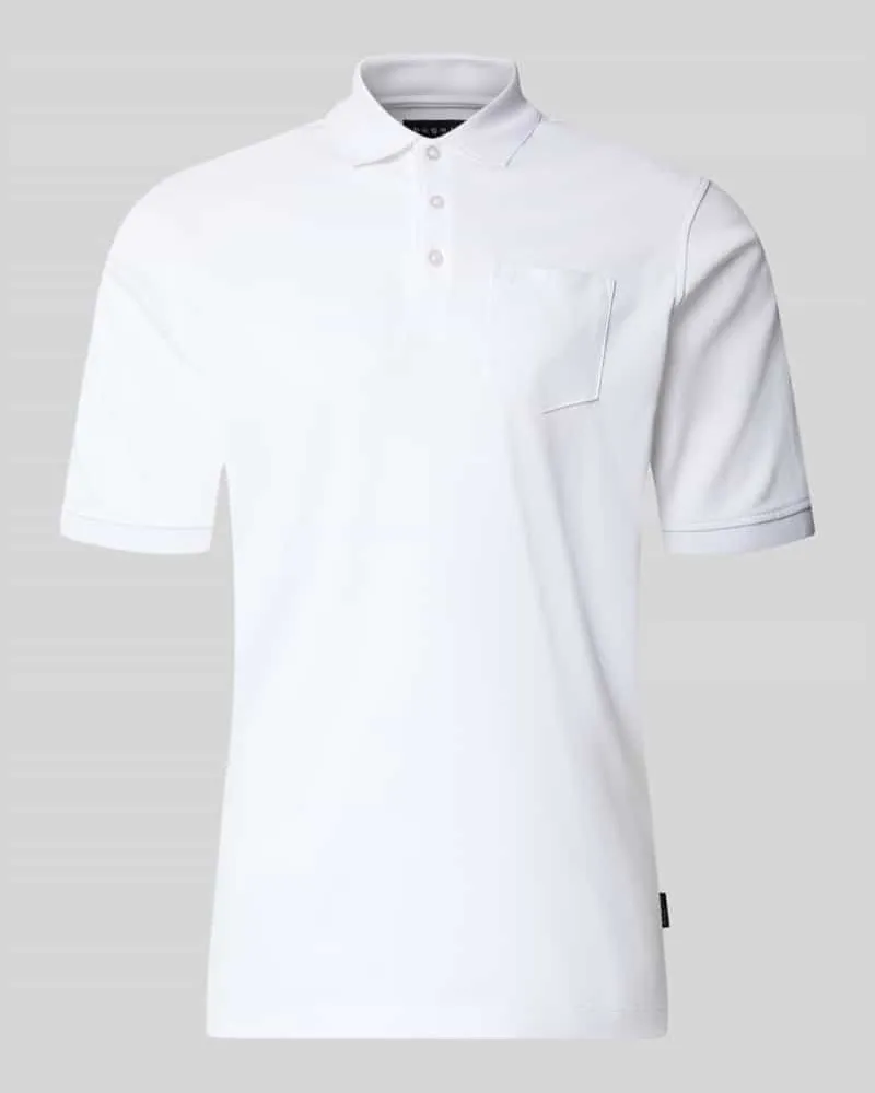 Bugatti Regular Fit Poloshirt mit Brusttasche und Label-Stitching Weiss