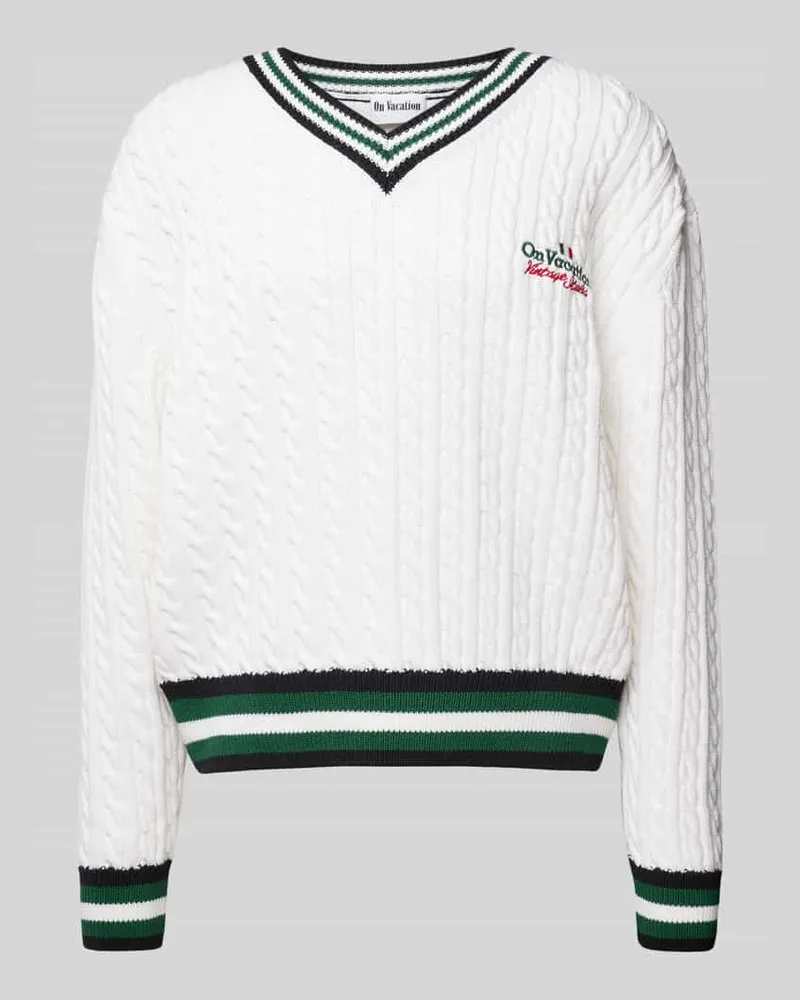On Vacation Strickpullover mit Zopfmuster Modell 'Retro Italia Offwhite