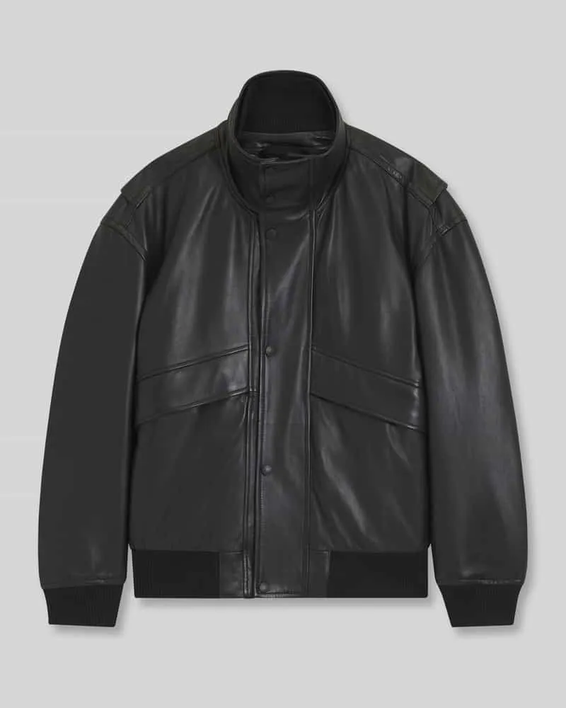 HUGO BOSS Lederjacke aus Ziegennappa mit Stehkragen Black