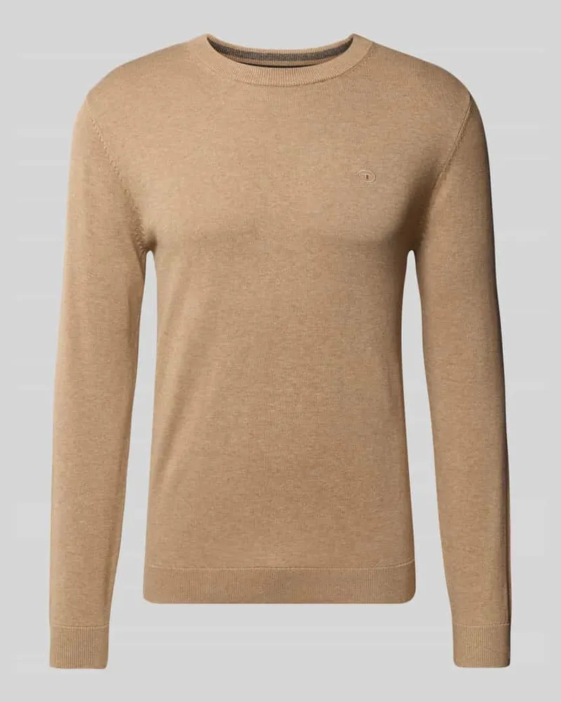 Tom Tailor Regular Fit Strickpullover aus reiner Baumwolle mit Rundhalsausschnitt Beige