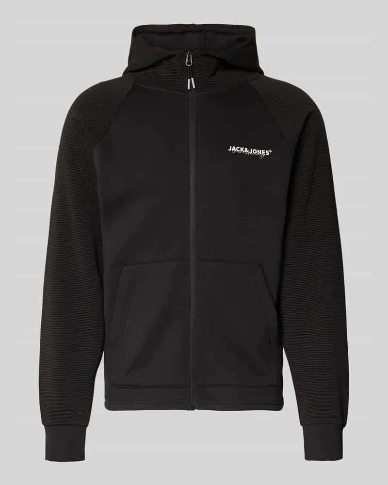 Jack & Jones Regular Fit Sweatjacke mit Logo-Print Modell 'Thatcher Black