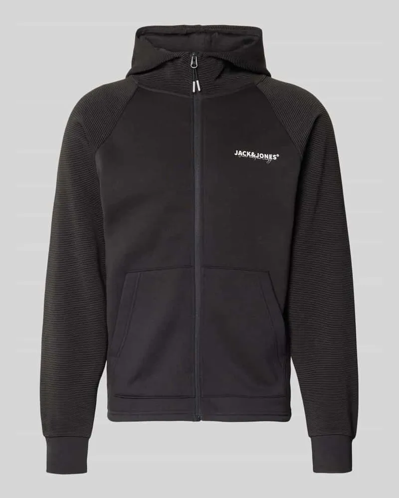 Jack & Jones Regular Fit Sweatjacke mit Logo-Print Modell 'Thatcher Black