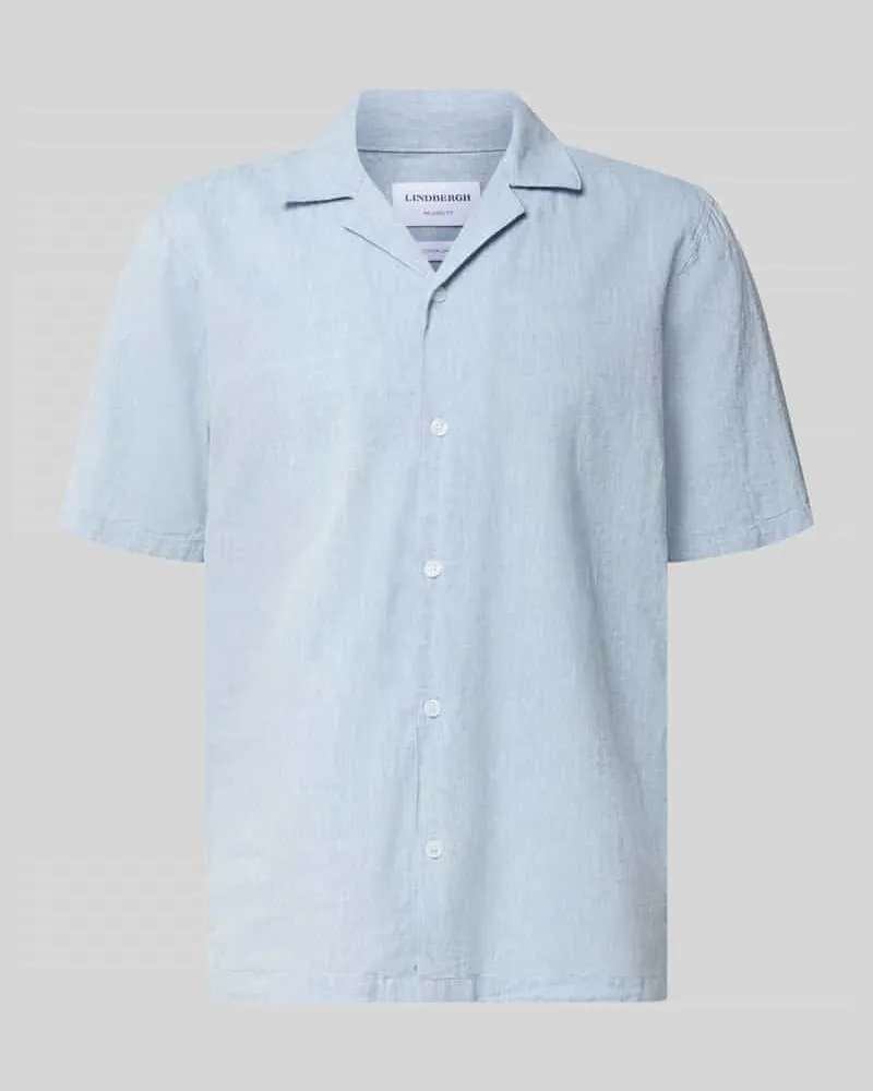 Lindbergh Relaxed Fit Freizeithemd aus Leinen-Baumwoll-Mix Hellblau