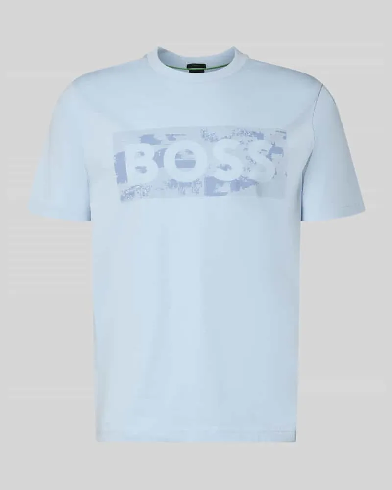 HUGO BOSS Regular Fit T-Shirt aus Baumwoll-Mix Modell 'TS_GLOBE LOGOPATTERN Aqua