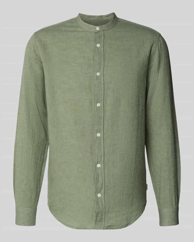 Only & Sons Slim Fit Freizeithemd aus Baumwoll-Leinen-Mix Modell 'CAIDEN Hellgruen