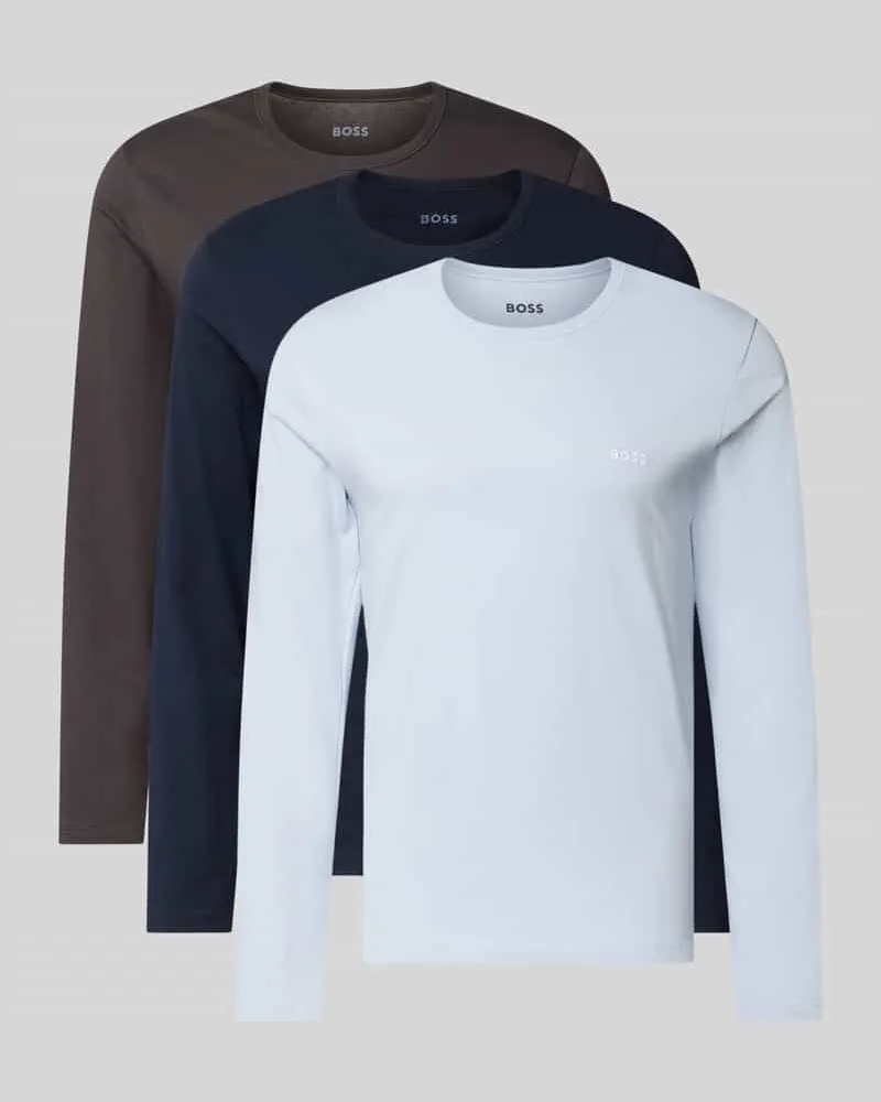 HUGO BOSS Regular Fit Langarmshirt aus reiner Baumwolle im 3er-Pack Blau