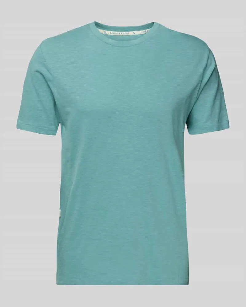 colours & sons Regular Fit T-Shirt aus Baumwoll-Leinen-Mix Tuerkis