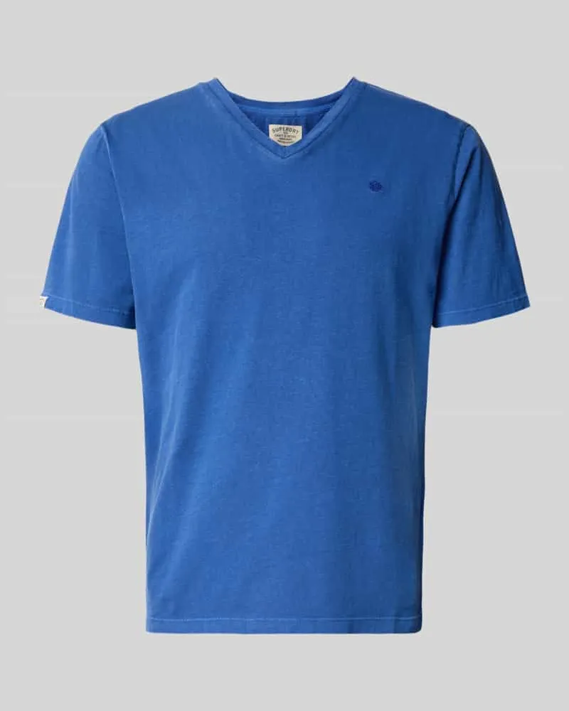 Superdry. T-Shirt aus Baumwoll-Leinen-Mix mit V-Ausschnitt Royal