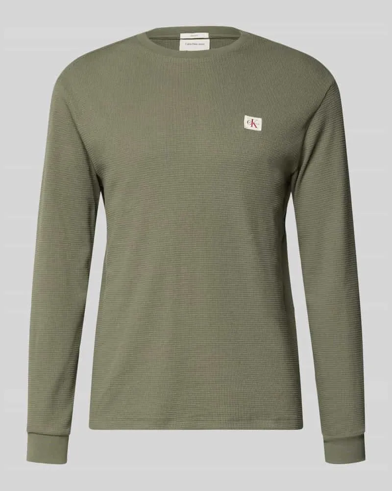 Calvin Klein Regular Fit Langarmshirt aus Baumwoll-Mix Oliv