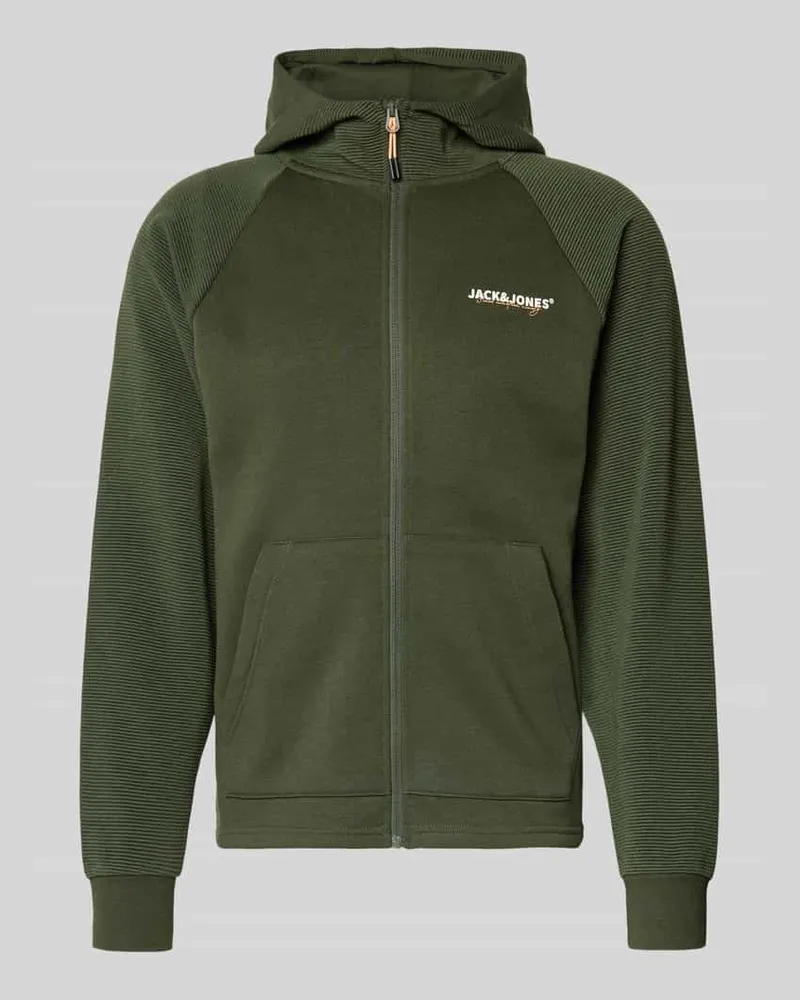 Jack & Jones Regular Fit Sweatjacke mit Logo-Print Modell 'Thatcher Oliv