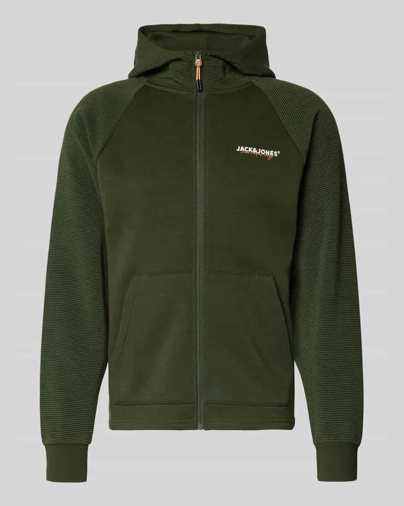 Jack & Jones Regular Fit Sweatjacke mit Logo-Print Modell 'Thatcher Oliv